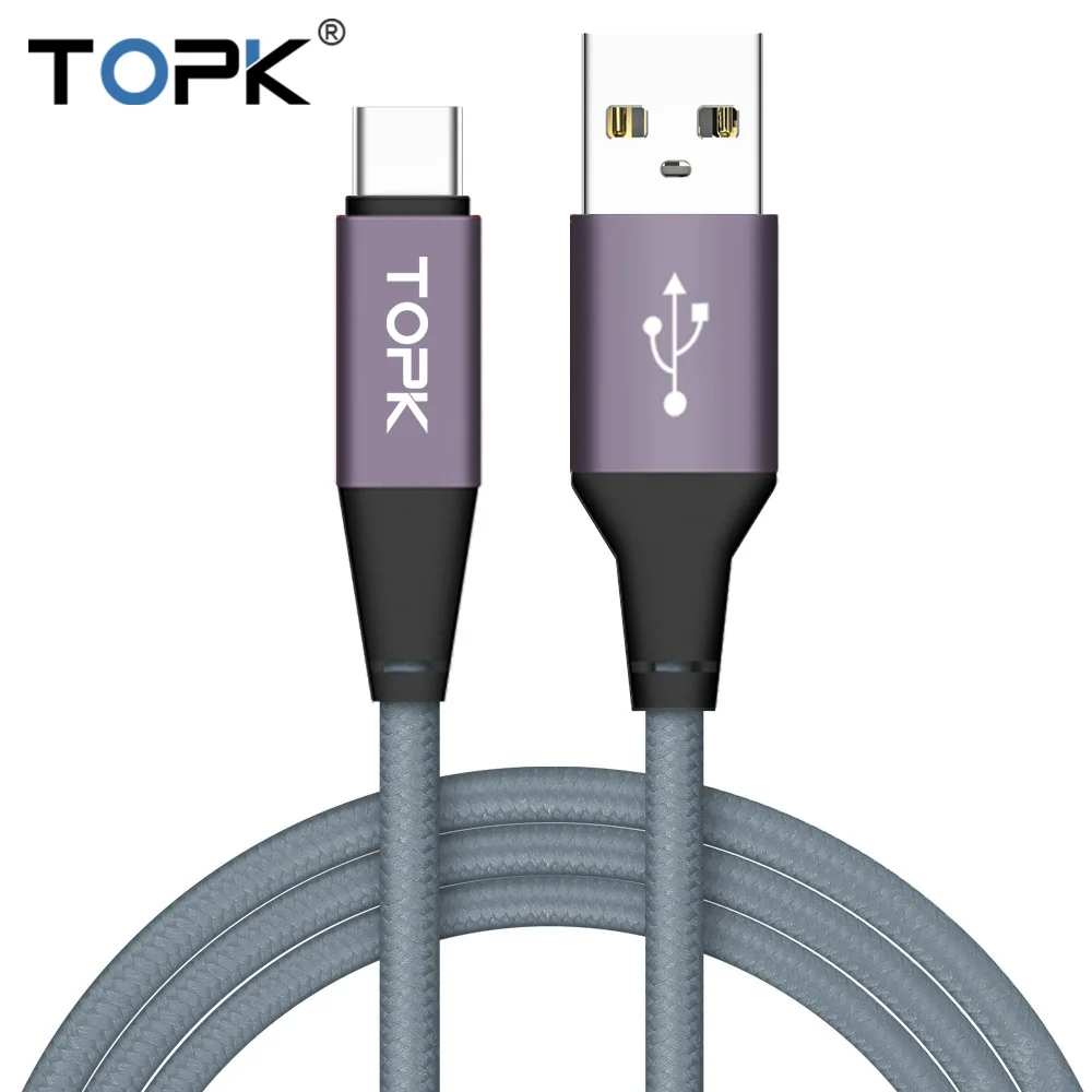 

TOPK USB Type C Cable For Huawei P20 Lite Mate 10 Pro Nylon Braided Data Sync Type-C Cable for Samsung Glaxay S9 USB C Phone