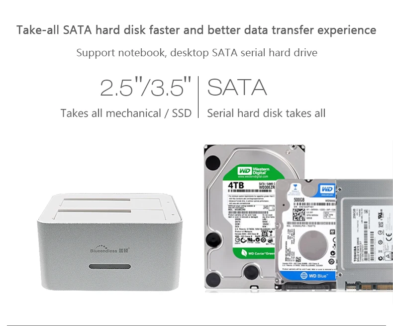 Алюминиевая док-станция 2," чехол Корпус жесткого диска чехол hd externo sata usb3.0 hd чехол 3,5 Внешний hdd док-станция для 6 ТБ