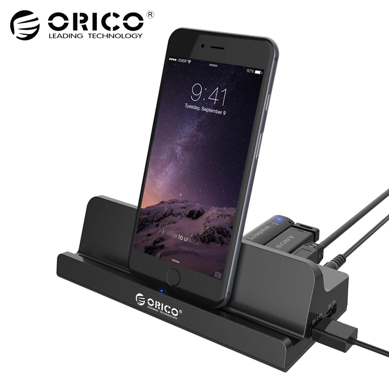 

ORICO USB3.0 Universal Charger Docking Station 4 USB3.0 1 Super Charger 1 Universal Charging Port with Stand for Surface Black
