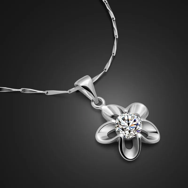 

Fashion Women 925 Sterling Silver Necklace Flower Pendant Zircon Mosaic Charm Jewelery Solid Silver Chain Bone Necklace