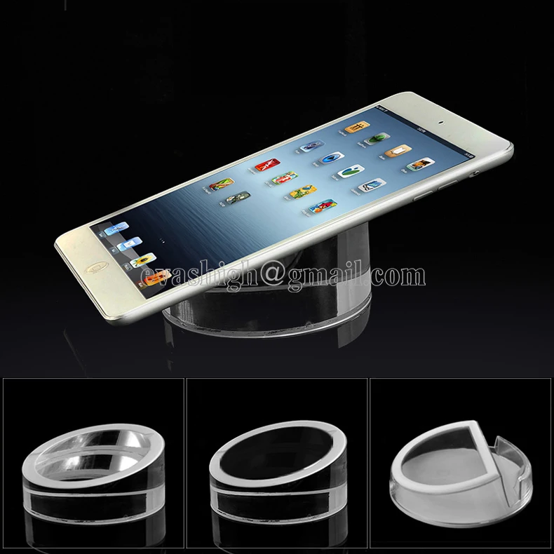 Acrylic security Ipad stand tablet display holder round clear base for apple samsung shop tablet