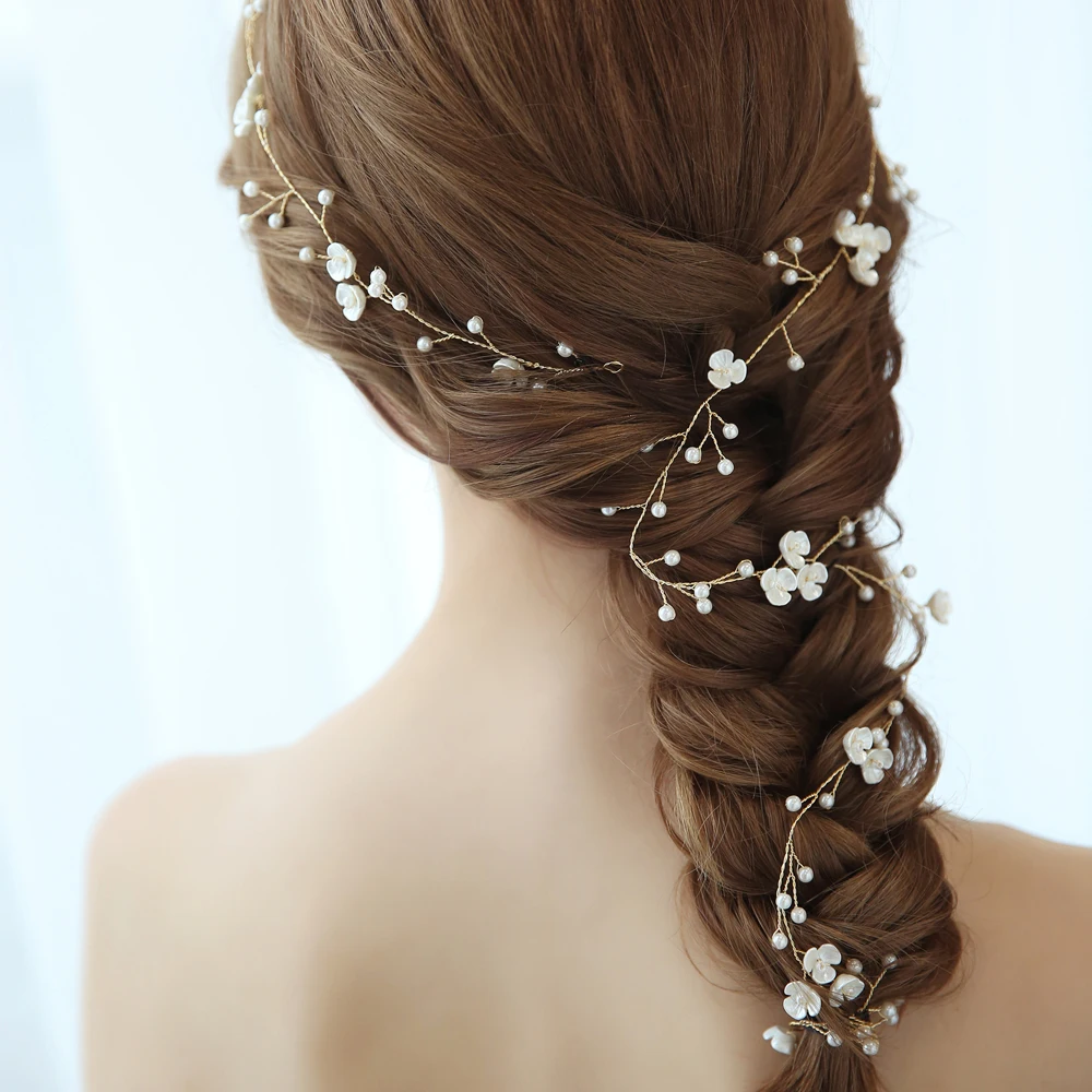 Latest Long Handmade Shell Flowers Hair  Accessories  Pearl  