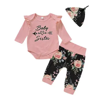 

CANIS Autumn 3pcs Newborn Toddler Infant Baby Girl Clothes Long Sleeve Romper Tops+Floral Printed Long Pants Outfit Set
