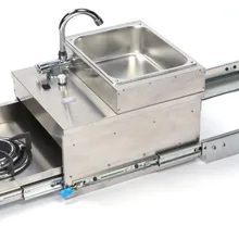 Лодка Караван RV нержавеющая сталь 1 горелка вытяжной тип газовая плита со встроенной раковиной и кран 480*400*315 мм GR-C006