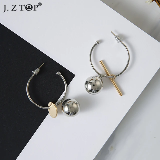 

Semicircle Round Earrings Metal Ball Geometric Pendant Stud Earrings Fashion Personality Asymmetric Earring For Women Bijoux