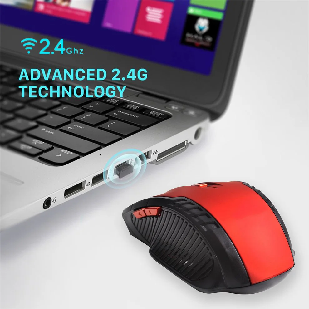 2PCS 2.4GHz USB 2.0 Wireless Mouse 6D Gaming Optical Gaming Mouse Mice Computer Mouse for Desktop Laptop PC Pro Gamer Red
