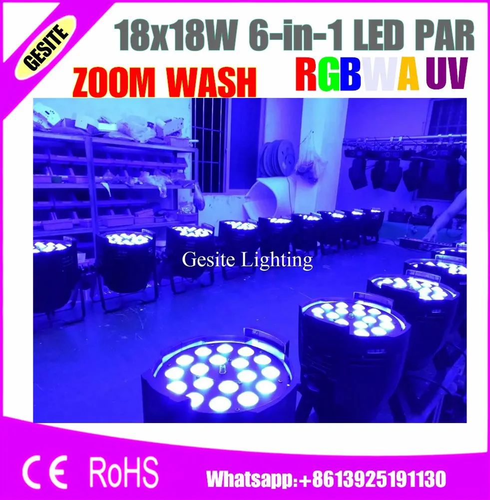2 шт./лот par led 18x18 Вт Zoom Light RGBWA UV 6 в 1 DMX Par Can DJ Uplighting Up Black Color Aluminum | Лампы и освещение