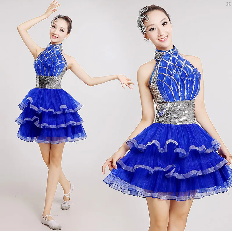 Royal blue Singer Women Shine silver Sequin Paillette Dress Jazz Dance DS Costume Stage Latin Bar