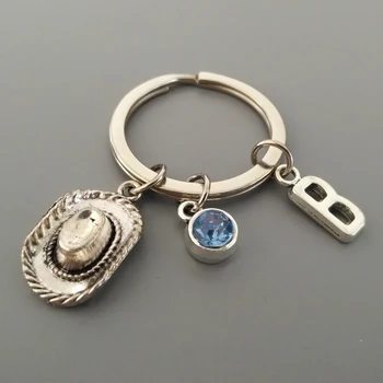 

Classic Alloy Accessory Keyring Jazz Hat Keyfob Cowboy Cap Keychian 12 Birthstone Optional Keysholder 26Initail Keydangle