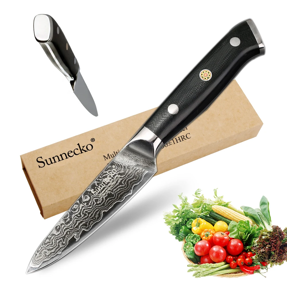 

SUNNECKO Chef Knife Paring Knife Kitchen Knives Japanese Damascus VG10 Steel Razor Sharp Blade G10 Handle 3.5" Fruit Cutter Tool