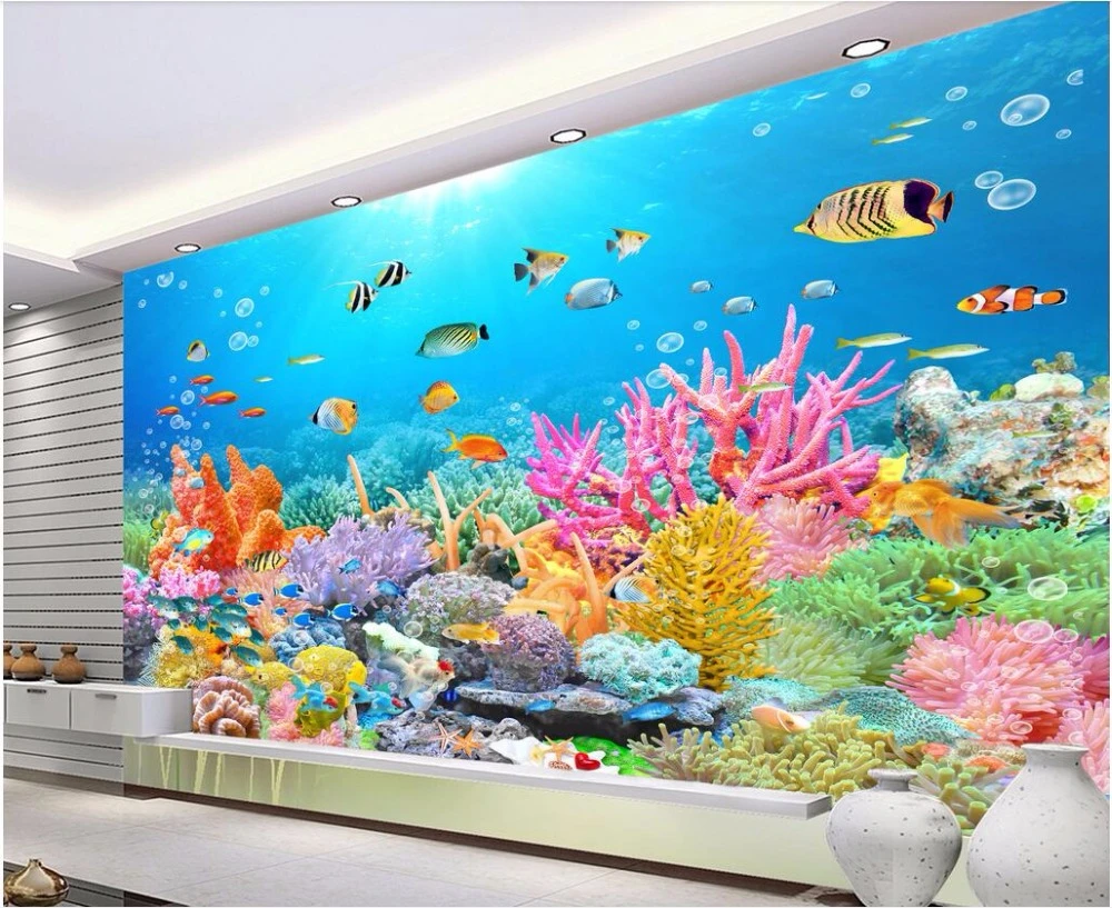 3dルーム壁紙カスタム写真のhd水中サンゴ礁テレビの背景の装飾3d壁壁画の壁紙3 Dプリント生地 壁紙 Aliexpress