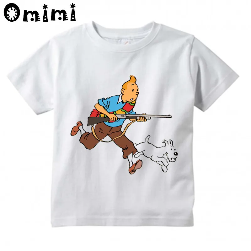 

Children Character Print Tintin Cartoon Design Tops Boys/Girls Casual T Shirt Kids Cool White T-Shirt