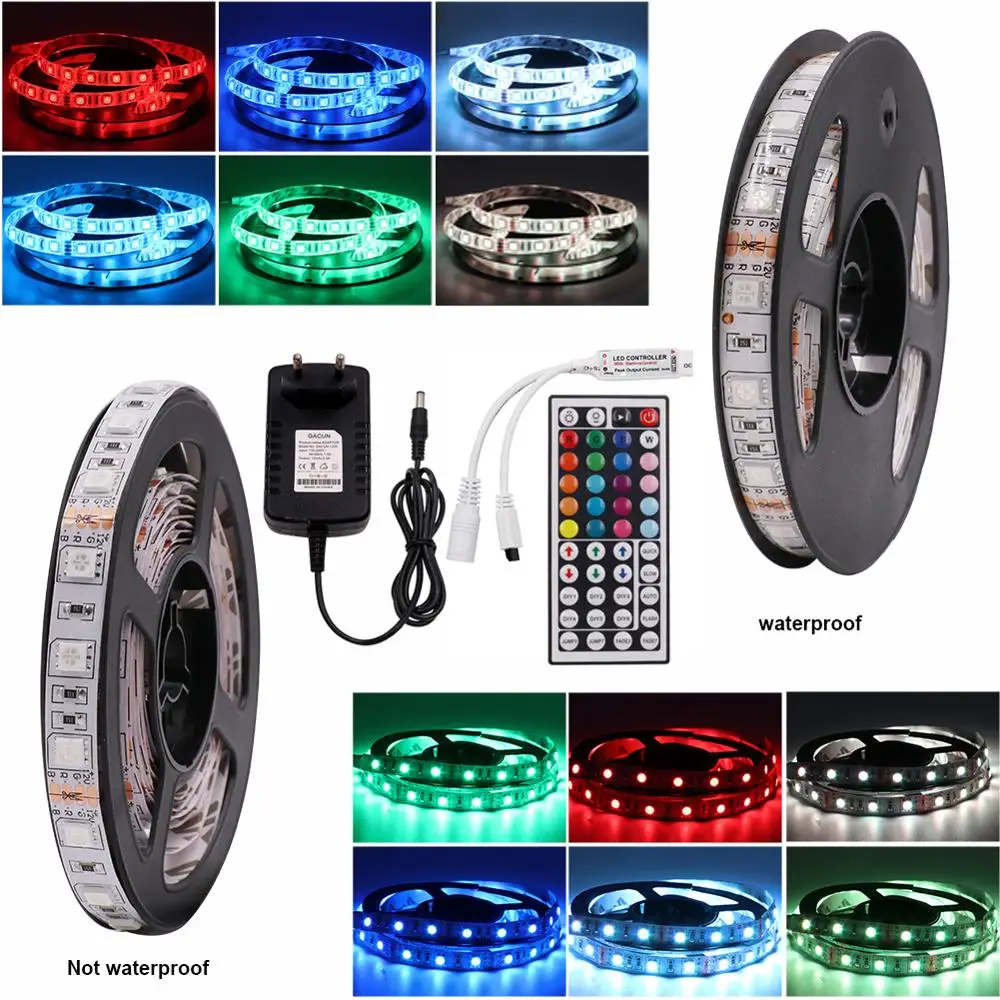 5m 12V SMD5050 60 Светодиодный s/m светодиодный ленты RGBW/RGBWW гибкая светодиодная лента с ИК-контроллер водонепроницаемая лента со светодиодными лампами с ЕС Мощность штепсельной вилки