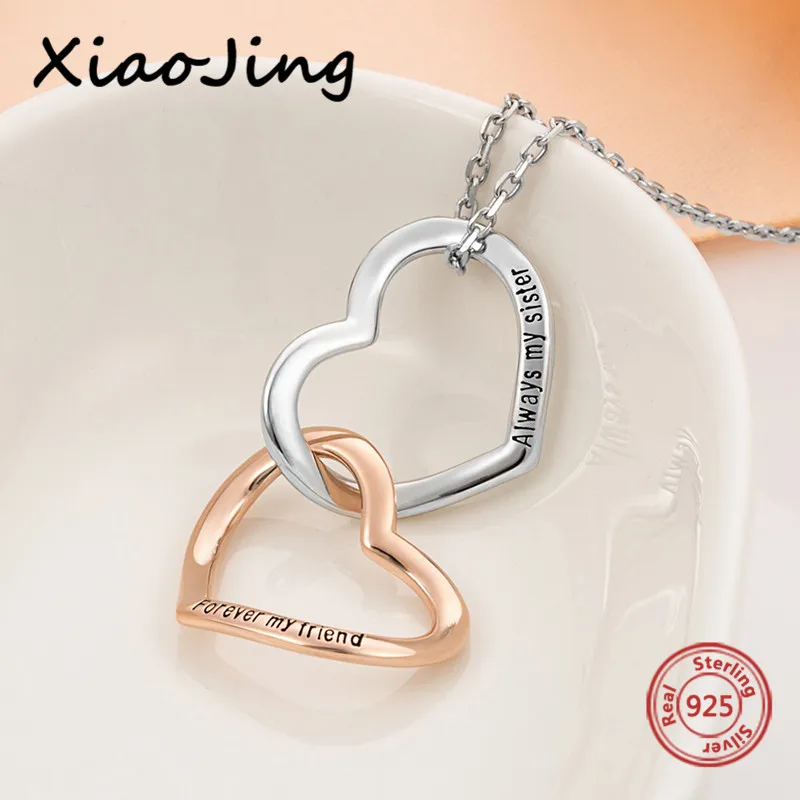 Baratos 2018 Aliexpress 925 doble de plata esterlina amor corazón colgante collar de cadenas de europeo de la joyería de moda diy haciendo amigo regalos