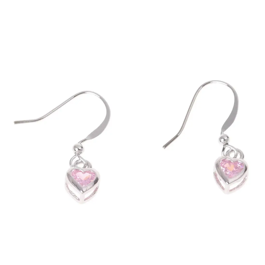 

Pair Hook Earrings Dangle Pink Heart Shape Zircon Women Lady Jewellery Gifts