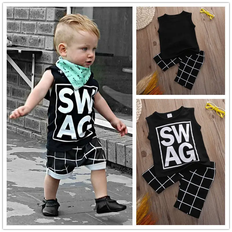 Toddler Baby Boy Kids Sleeveless Vest T-Shirt Top Pants 2Pcs Outfit Clothes Set