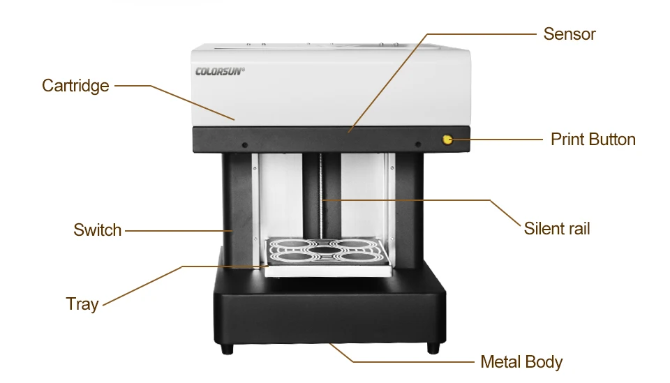 Colorsun автоматический 4 чашки кофе принтер молоко чай йогурт торт печатная машина еда струйный принтер с съедобными чернилами