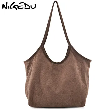 

NIGEDU Faux suede Women's Totes Casual Large capacity female handbag Soft and light Ladies shoulder bag big Shopping Bag bolsas