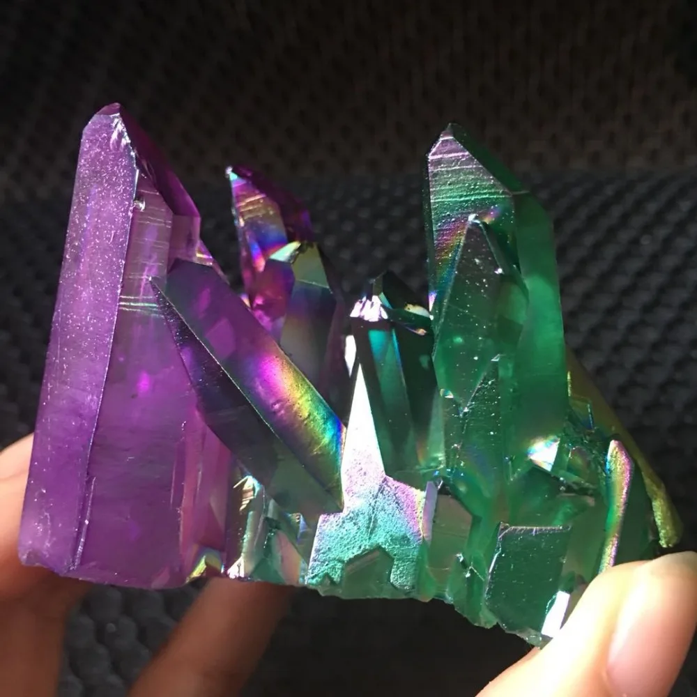 Удивительный зеленый фиолетовый камень Aura Angel Quartz Crystal титановый висмут