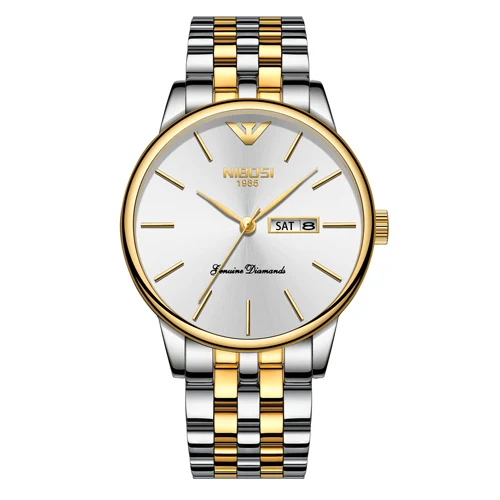 NIBOSI новые модные простые мужские часы водонепроницаемые синие повседневные кварцевые часы мужские с датой наручные часы Zegarek Meski Saat - Цвет: Gold White Metal