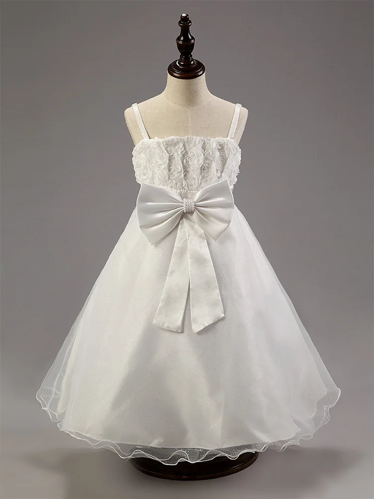 

Fashion children bandage coral 3D flower pattern kids dresses for girls wedding