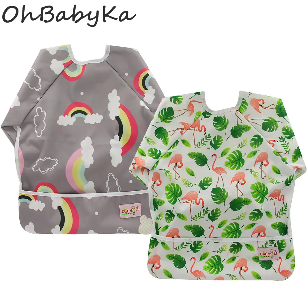 Моющиеся Многоразовые нагрудники Ohbabyka для кормления детей с длинными рукавами и