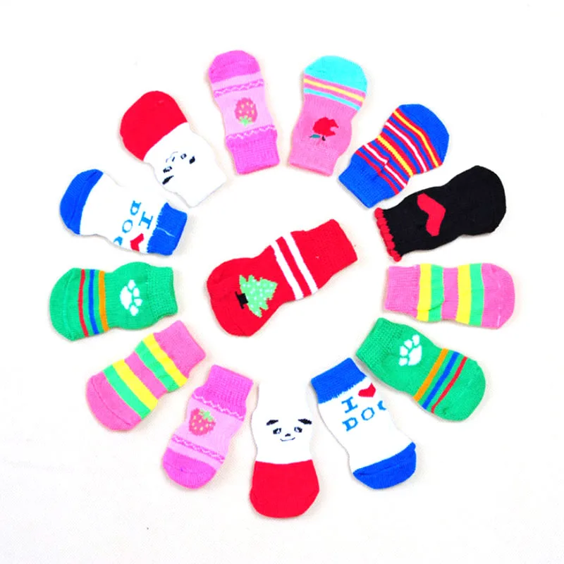

4Pcs Anti Skid Cute Puppy Dogs Pet Knits Socks Anti Slip Bottom Puppy Pet Dogs Lovely Socks for Cats Wholesale