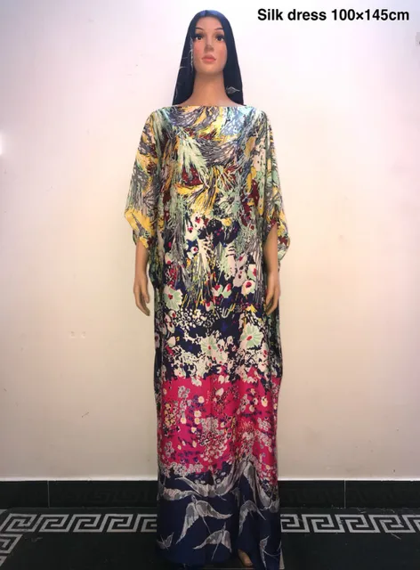 Length 145 cm x width 100 cm printed silk women long dress 2019 popular ...