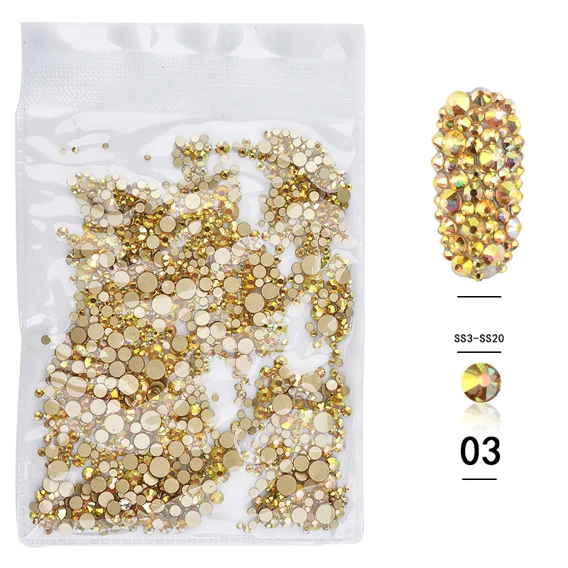 1 упаковка смешанный размер 1440 шт стеклянные декоративные стразы украшения для ногтей AB Кристалл страз подвески для домашнего маникюра камень - Color: 3