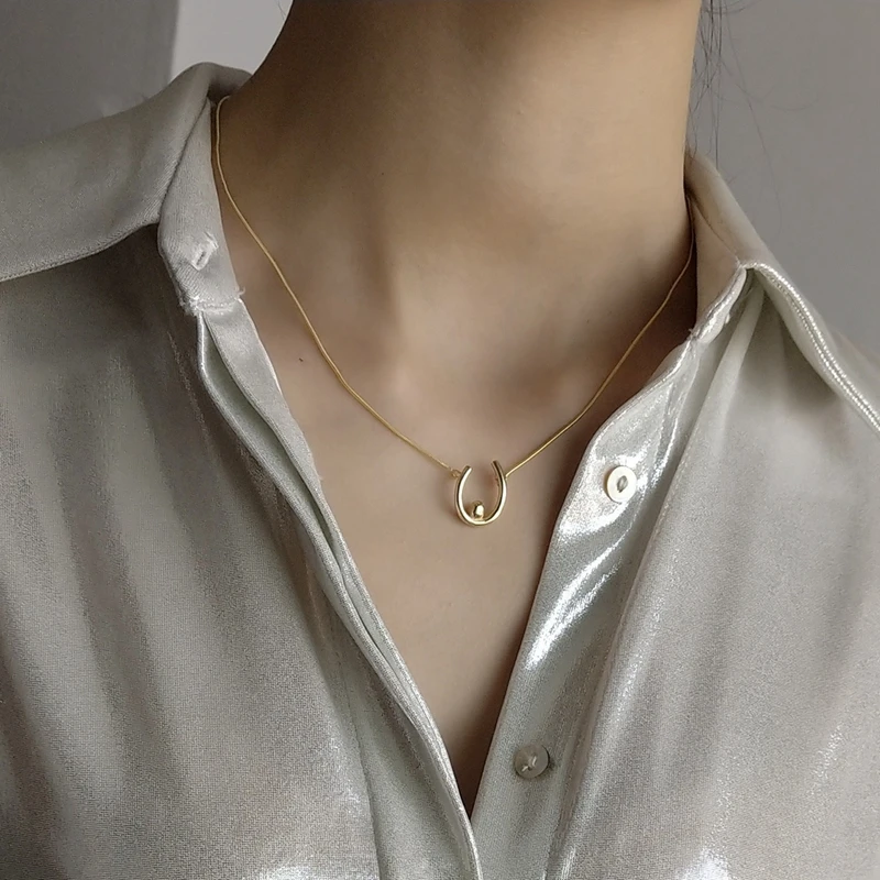 

LouLeur 925 sterling silver new U design pendant necklace gold chic simple wild elegant necklace for women festival jewelry gift
