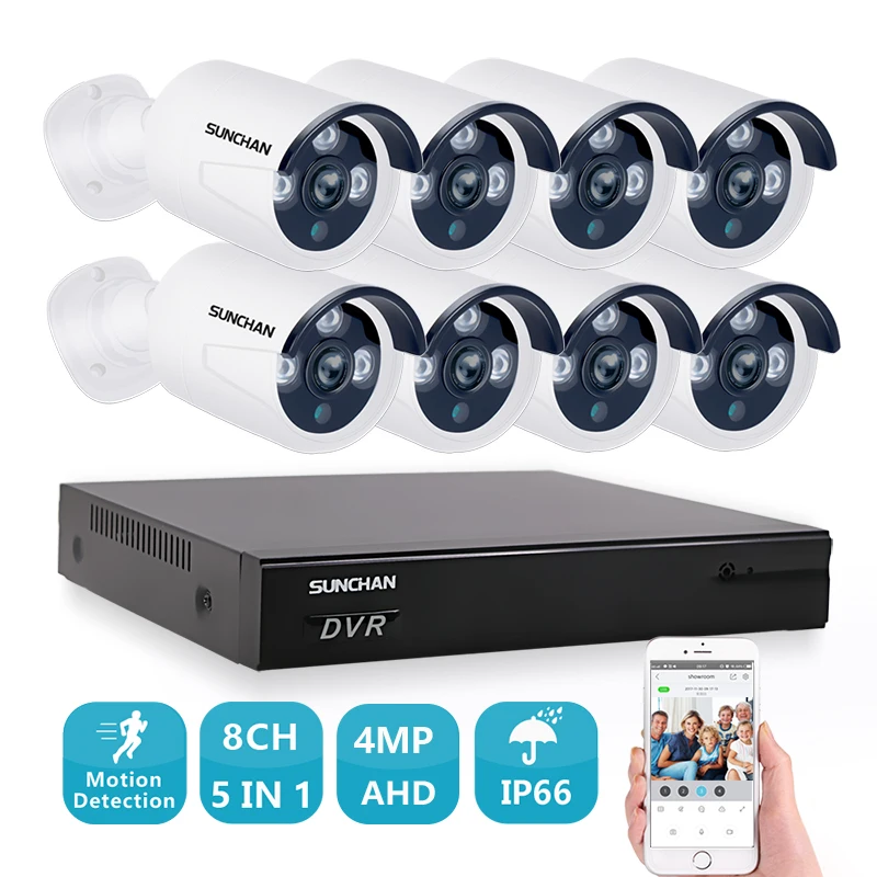 

SUNCHAN 4mp CCTV Surveillance Kit 4mp Security Camera System 8ch DVR 1080P Video Output Kit AHD CCTV System Free APP Remote View