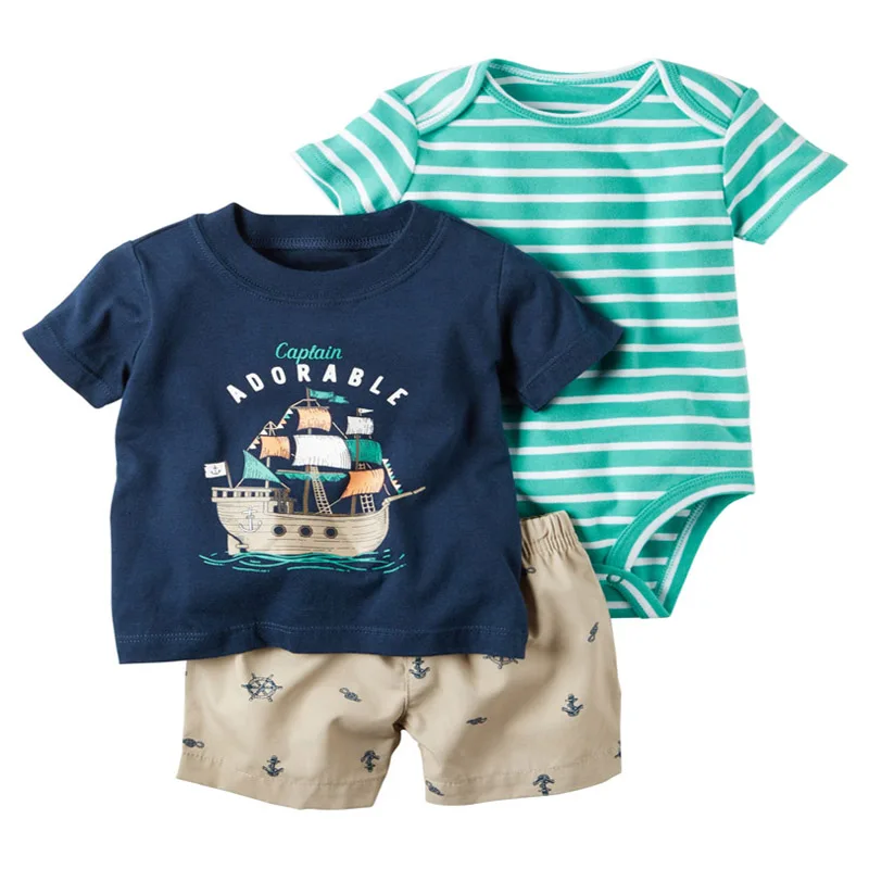 Летняя одежда для новорожденных мальчиков футболка с принтом животных комплект из топа, комбинезона и шорт комплект одежды для новорожденных, костюм для детей из хлопка - Цвет: 5