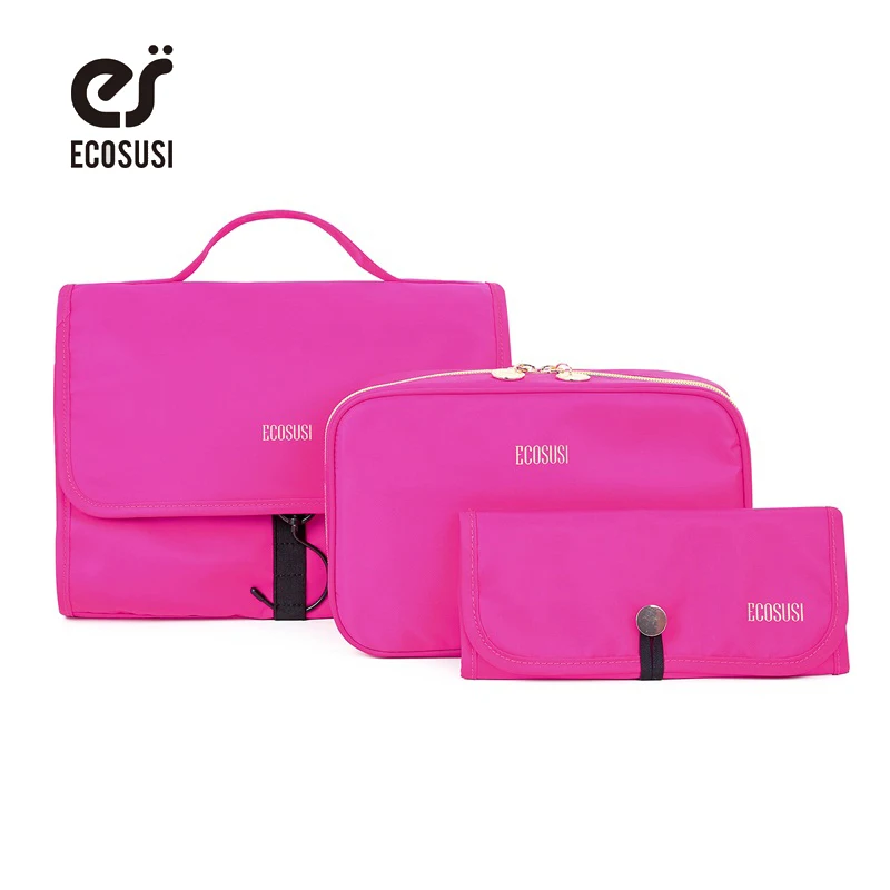 

ECOSUSI New Cosmetic Bag Polyester Women Cosmetic Cover Hanging Cosmetics Cases Make Up Bag Toiletry Bags For Women Travel Bags
