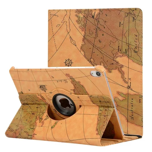 

360 Degrees Rotating Case for iPad Pro 11 inch 2018 Tablet cover Map Pattern Flip Stand PU Leather Funda sjhell + Pen + Flim