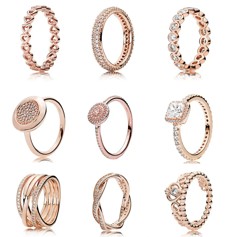 

13 Styles Solid 925 Silver Rose Gold Timeless Elegance Love Eternal Braided Rings For Women Wedding Gift Fine Pandora Jewelry