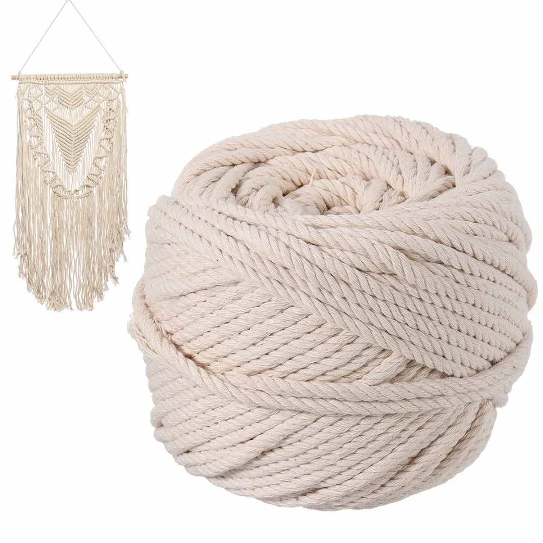 1 Roll 65M Macrame Rope Natural Beige Cotton Twisted Cord 5mm For Artisan DIY Hand Craft