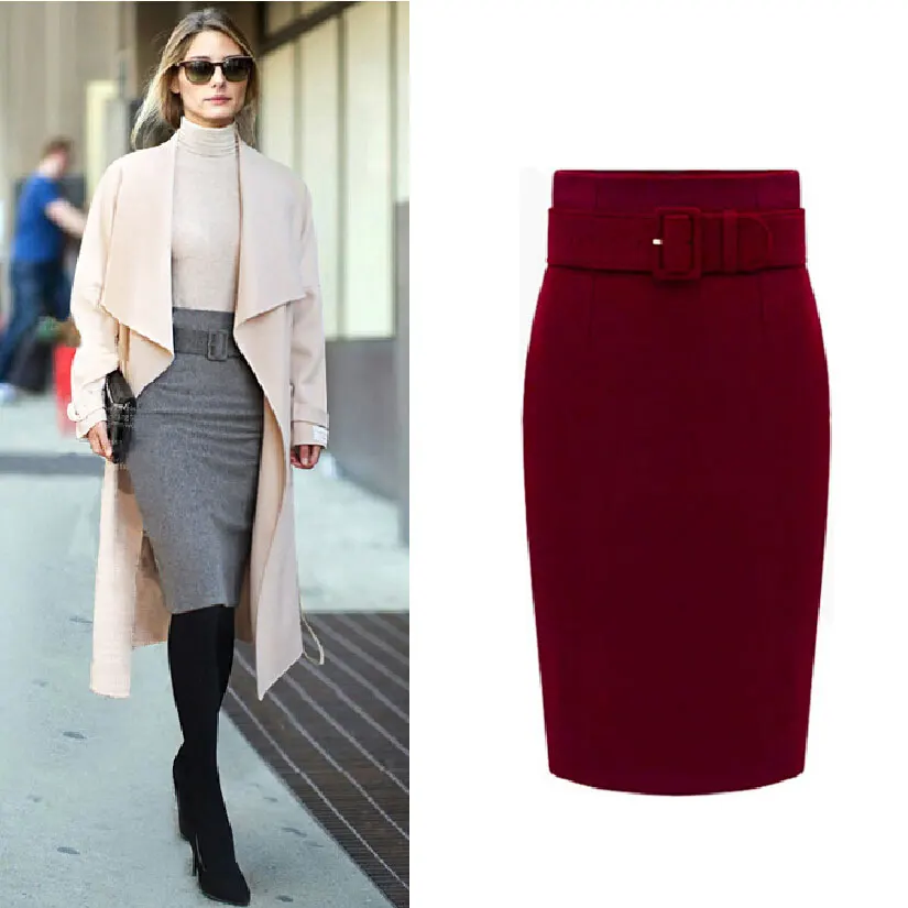 Mujeres falda lápiz otoño invierno nueva moda correa ocasional más tamaño cremallera de cintura alta hasta rodilla de lana Midi falda de invierno|skirt elastic|skirt pantskirt legging - AliExpress