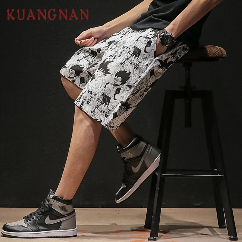 KUANGNAN Japan Style Dragon Ball Cotton Shorts Men Streetwear Summer Casual Shorts Men Summer Clothing Mens Shorts Man 2019 New
