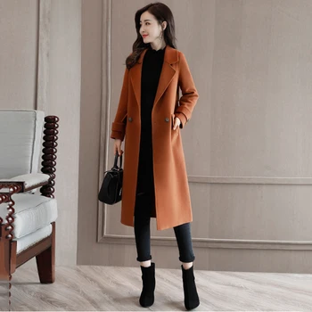 

Woolen coat female 2019 new long section Korean version of autumn winter popular coat Hepburn wind thick woolen coat B3