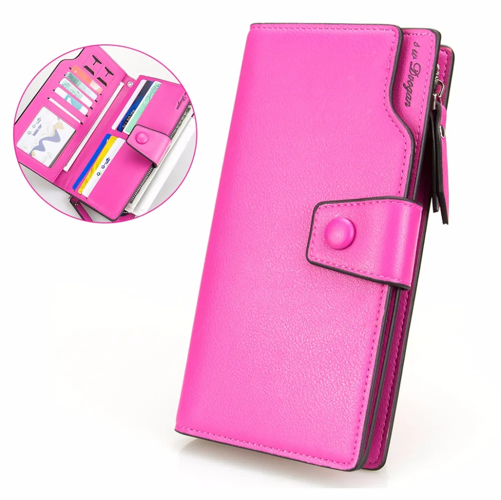 

New Fashion Rose-Red Wallet Women Leather Wallet Two Folds Long Wallet Woman Handbag Hasp Phone SIM Card Holder Zipper Purse