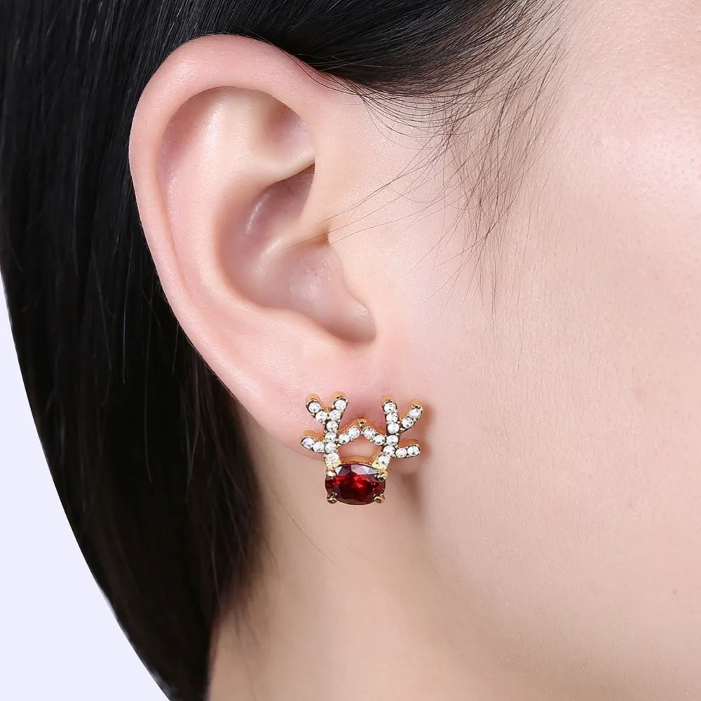 China Fashion Christmas Earrings For Women Dangle Luxury Crystal  Stud Earrings Reindeer Shape Red Color CZ Stone Earring Gift (5)