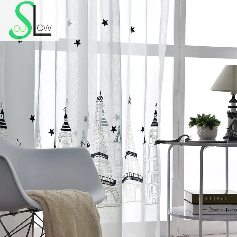 

Slow Soul Castle Embroidery Curtain Living Room Bedroom Study Curtains For Children Baby French Window Embroidered Kitchen Tulle