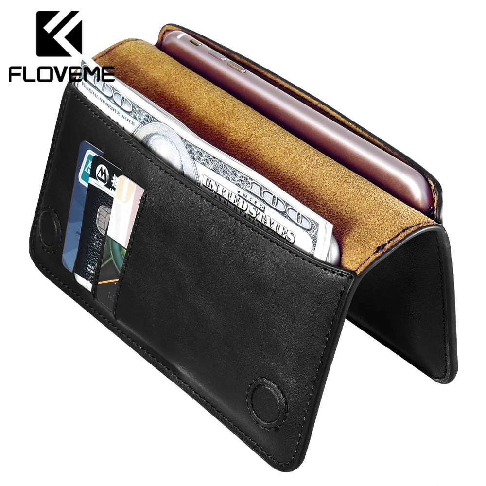 melhor FLOVEME Estojo De Couro Genuíno Para o iphone 7 6 6 s Plus Para Samsung S6 S7 Huawei borda P9 P10 Plus xiaomi Capa Flip Wallet Bag Capa