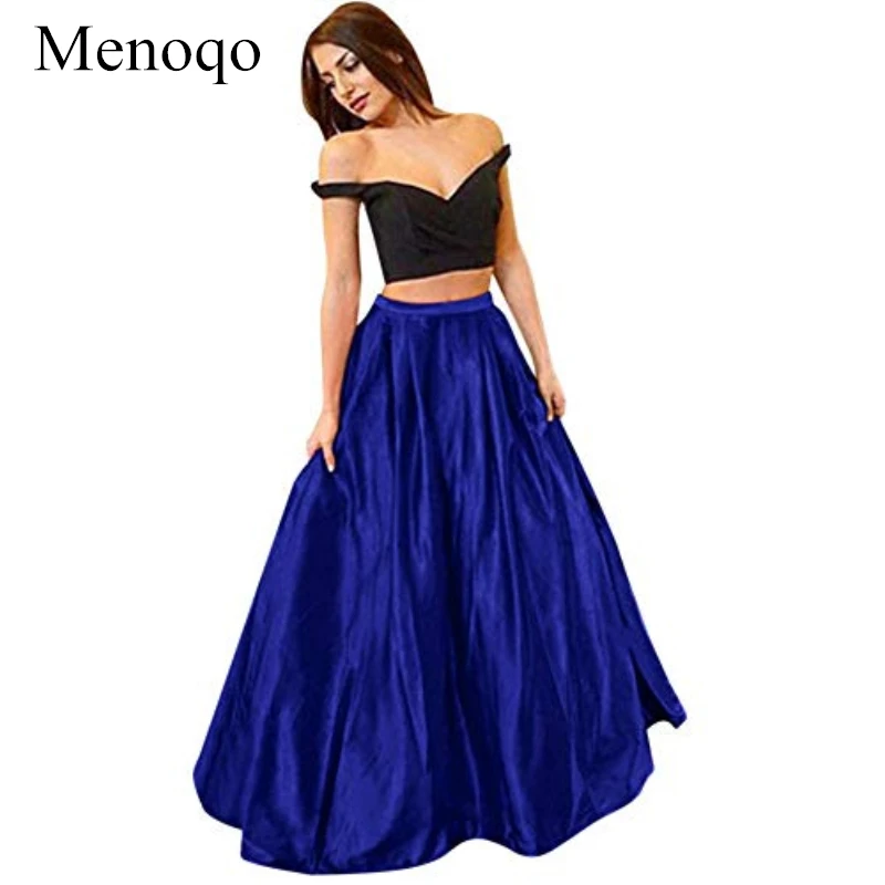 

Menoqo Elegant Two-piece Prom Dresses Fashionable Satin off Shoulder A-Line Long Evening Dress Prom Gowns 2 piece P6JY23