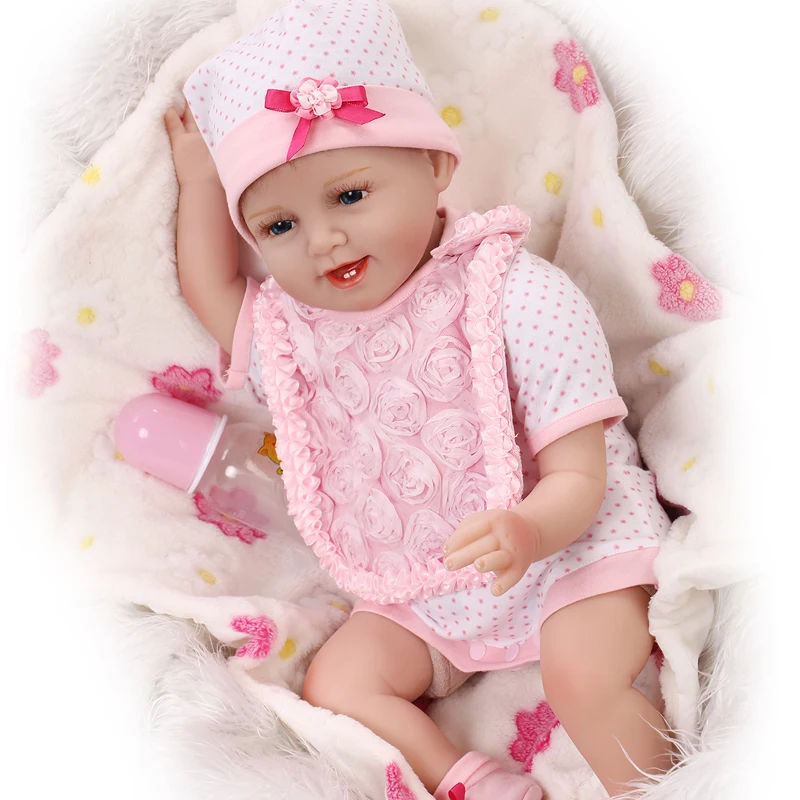 

22" Doll reborn baby girls toys gift with pink rose clothes diaper bebe gift boneca reborn realista
