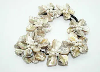

Hot sale new Style >>>>>natural white pearl white shell mother of pearl 7 flower pendant necklace 18"
