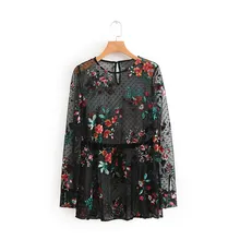 Women Mesh Sheer T-Shirt Floral Embroidered T-Shirts Transparent Tops Sexy Top floral embroidered yoke overlap back top