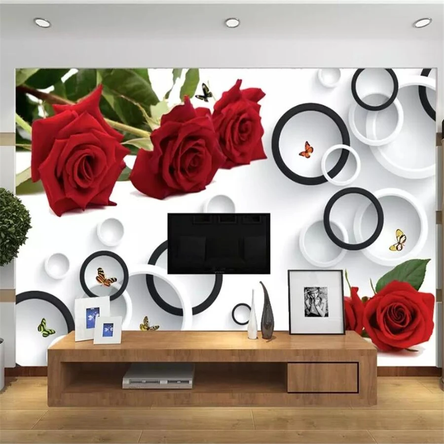 Beibehang 大きなバラの3d壁紙 ロマンチックな花の壁画 赤 緑 葉 Wallpaper Express Coffeewallpaper Roll Aliexpress