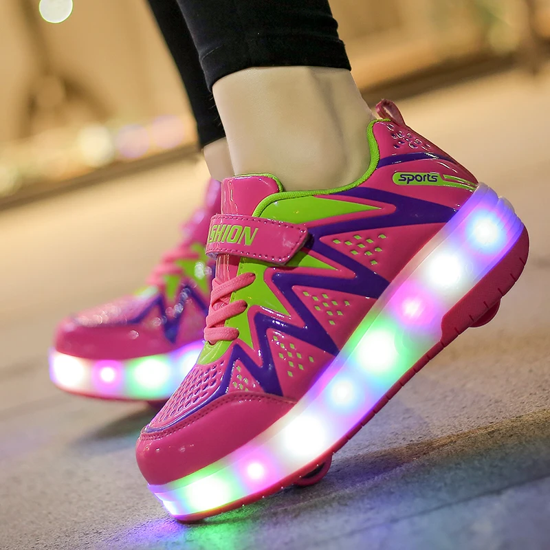 2019 светящиеся кроссовки на колесиках для девочек непромокаемые светящиеся кроссовки с подсветкой Детская обувь светодиодная обувь для