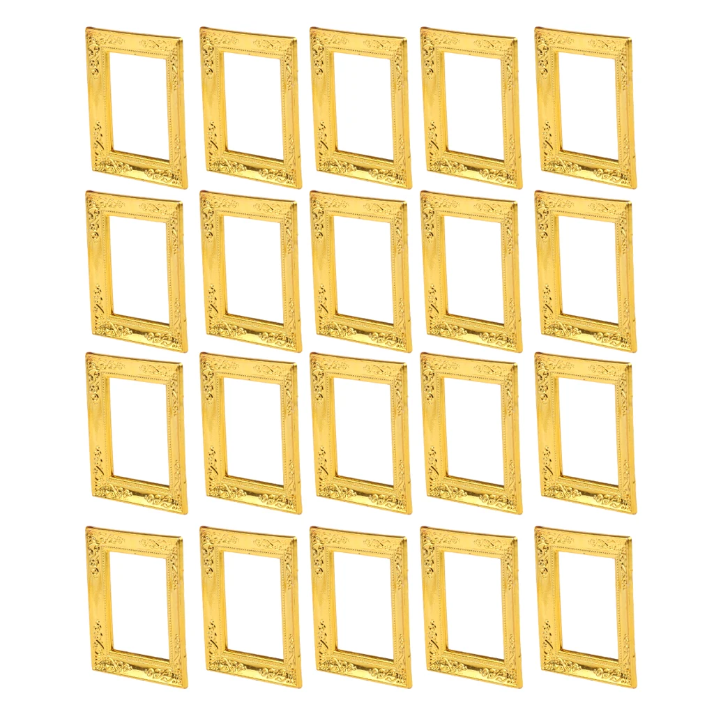 20 Pieces Miniature Gold Rahmen Photo Frame 1:12 Dollhouse Rooms Wall Decor
